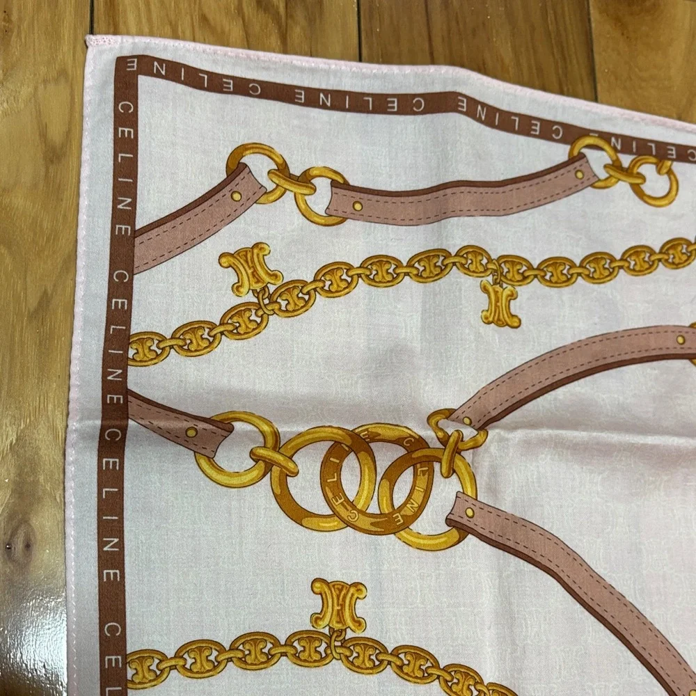 Celine Light Pink Scarf with Gold and Brown Chain Design - Picture 5 of 7